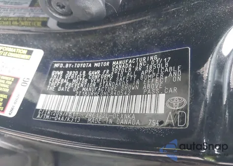 2017 Toyota Corolla Le из США, поврежденный, VIN 2T1BURHE0HC840542